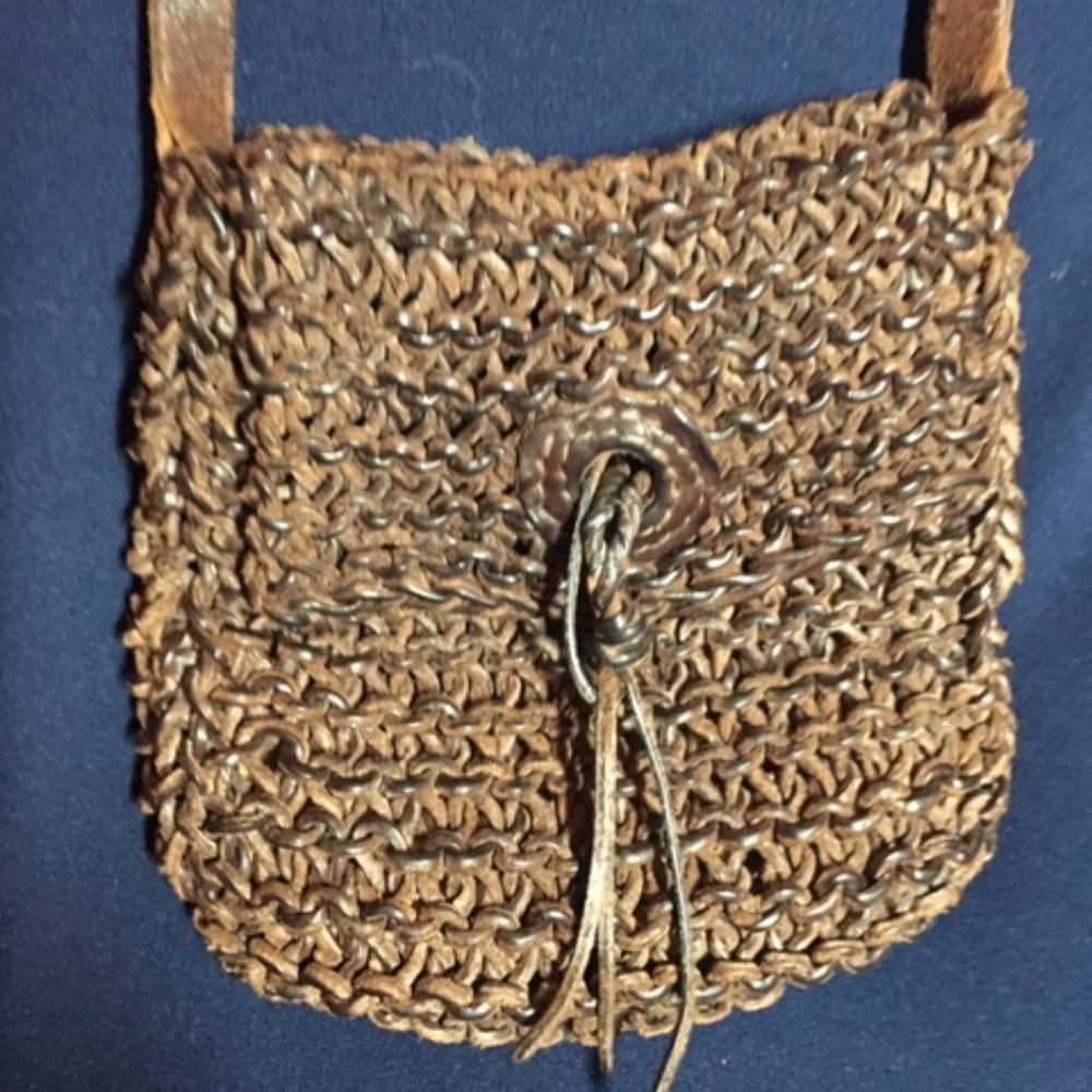 Vintage Braided Brown Leather Crossbody HOBO Bag 6"x6"
